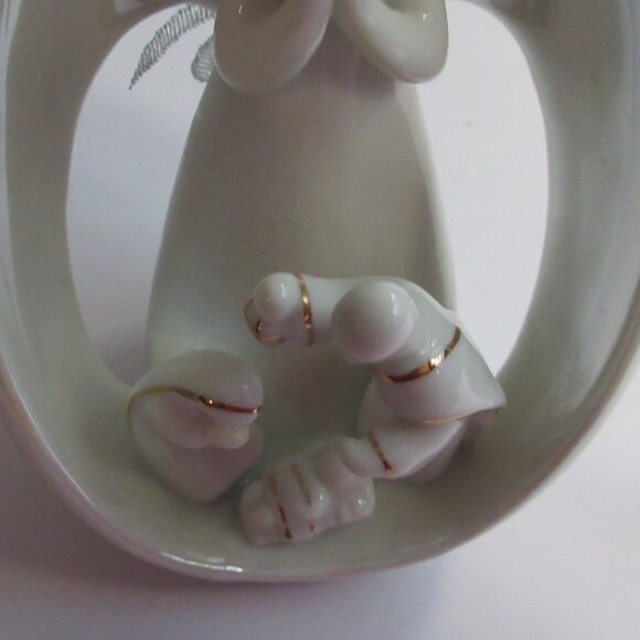 Apple Tree Design Porcelain Angel 3D Nativity Ornament White Gold Trim Christmas - Picture 6 of 12